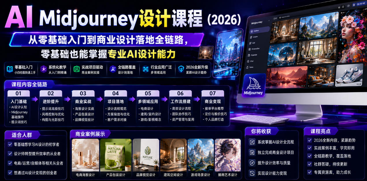 AI Midjourney设计课程(2026)，从零基础入门到商业设计落地全链路，零基础也能掌握专业AI设计能力(更新0913)-heixxmi