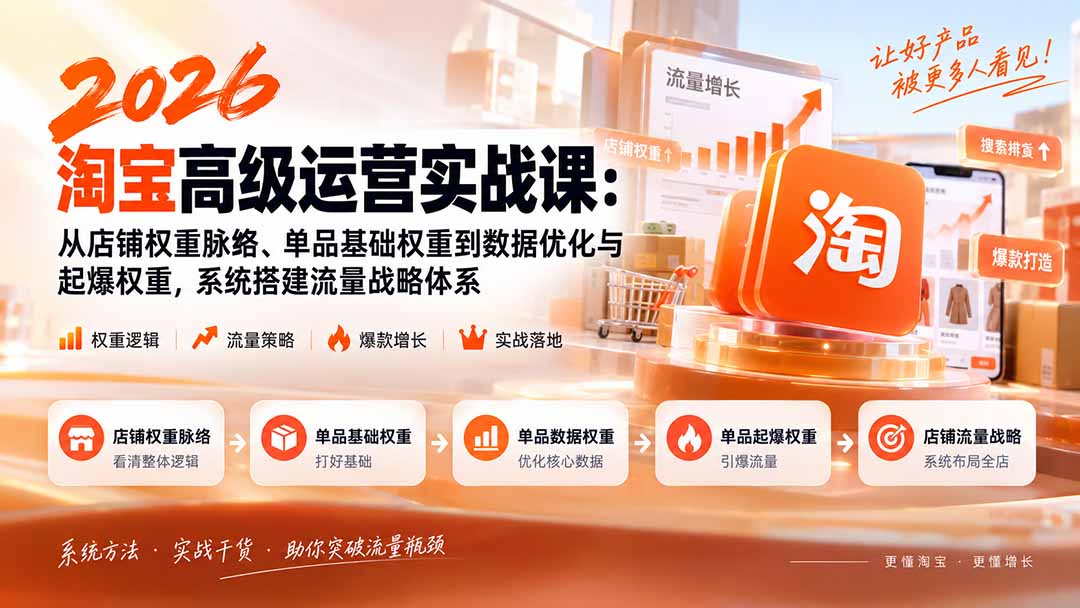 2026淘宝高级运营实战课：从店铺权重脉络、单品基础权重到数据优化与起爆权重，系统搭建流量战略体系-heixxmi