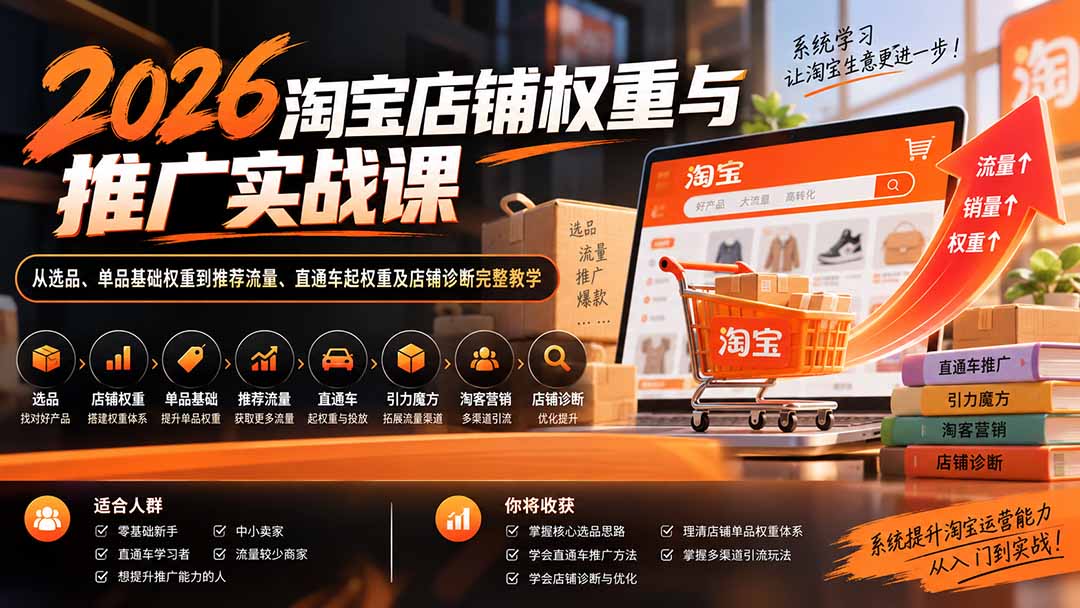 2026淘宝店铺权重与推广实战课：从选品、单品基础权重到推荐流量、直通车起权重及店铺诊断完整教学-heixxmi