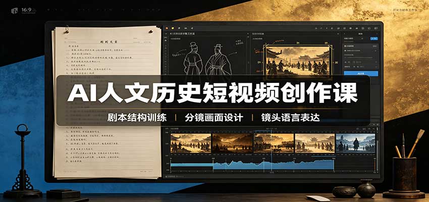AI人文历史短视频创作课：赛道对标、剧本分镜制图，掌握视频完整产出流程-heixxmi
