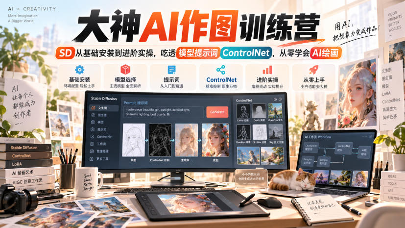 大神AI作图训练营，SD从基础安装到进阶实操，吃透模型提示词ControlNet，从零学会AI绘画-heixxmi