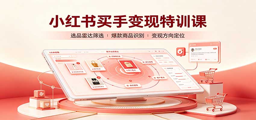 小红书买手变现特训课：账号定位养号起号，选品挂车，笔记标题封面全套教学-heixxmi