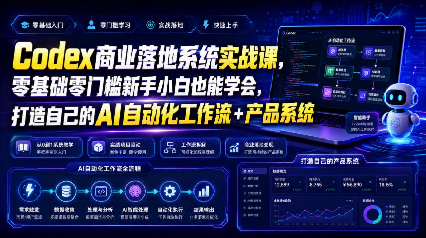 Codex商业落地系统实战课，零基础零门槛新手小白也能学会，打造自己的AI自动化工作流+产品系统(更新)-heixxmi