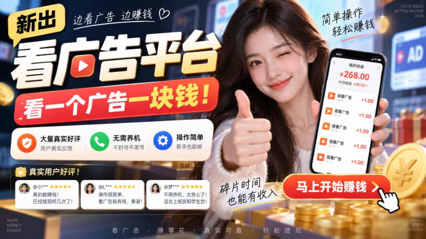 新出看广告平台，看一个广告一块钱，大量真实好评！无需养机、不会黑号，操作简单【揭秘】-heixxmi