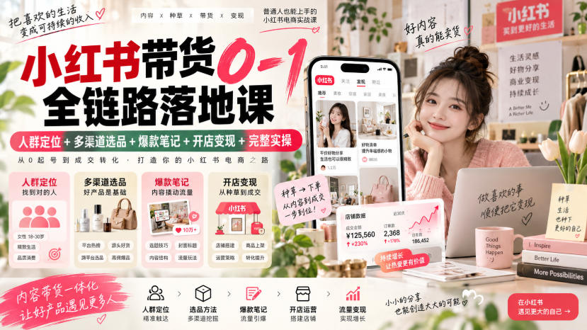 小红书带货0-1全链路落地课｜人群定位+多渠道选品+爆款笔记+开店变现完整实操-heixxmi