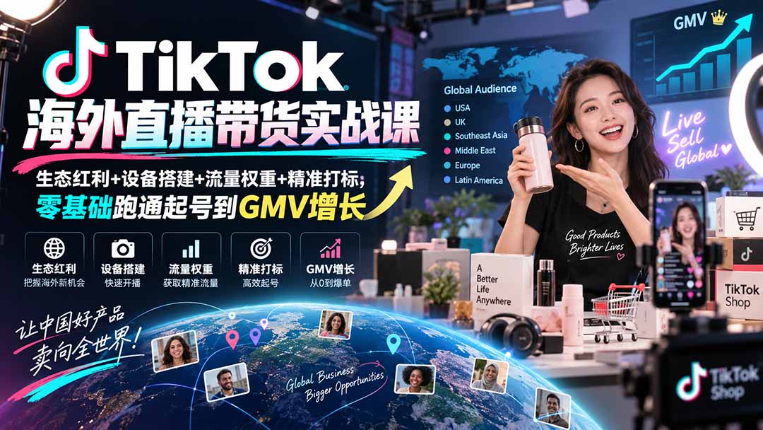 TikTok海外直播带货实战课｜生态红利+设备搭建+流量权重+精准打标，零基础跑通起号到GMV增长-heixxmi