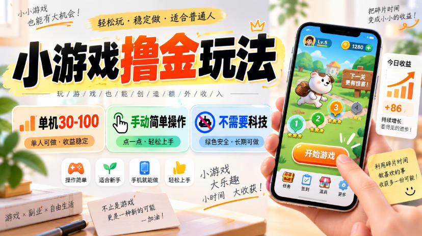 小游戏撸金玩法，单机30-100，手动简单操作，不需要科技-heixxmi