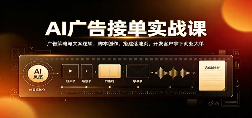 AI广告接单实战：广告策略与文案逻辑，脚本创作，搭建落地页，开发客户拿下商业大单-heixxmi