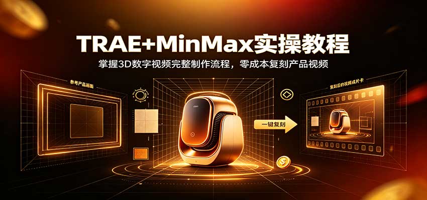 TRAE+MinMax实操教程：3D数字视频完整制作流程，零成本复刻产品视频-heixxmi