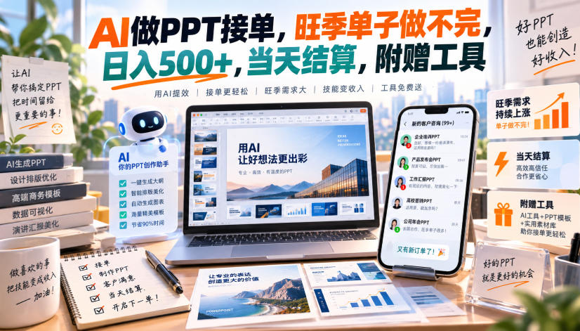 AI做PPT接单，旺季单子做不完，日入500+，当天结算，附赠工具【揭秘】-heixxmi