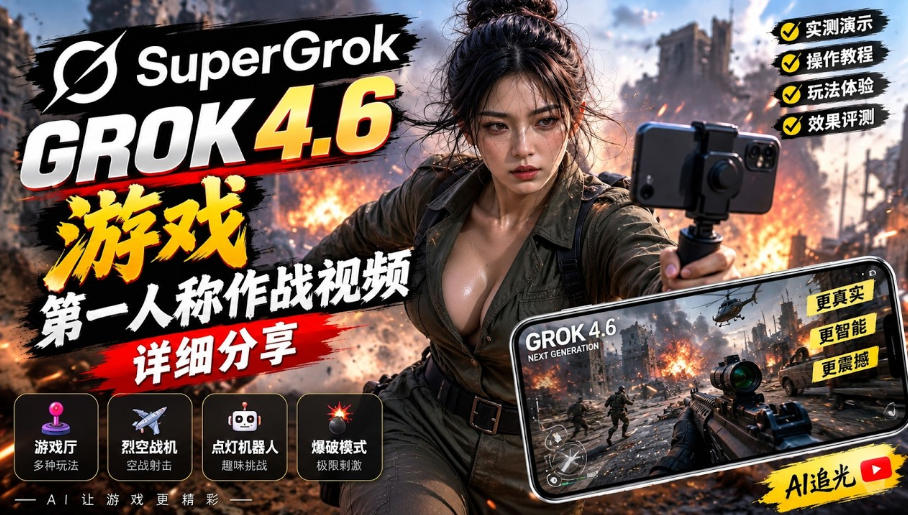Grok 4.6也能做游戏？第一人称作战视频实测｜玩法详细讲解-heixxmi