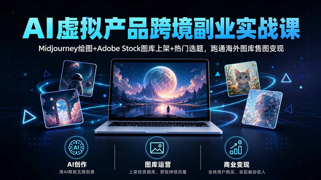 AI虚拟产品跨境副业实战课｜Midjourney绘图+Adobe Stock图库上架+热门选题，跑通海外图库售图变现-heixxmi