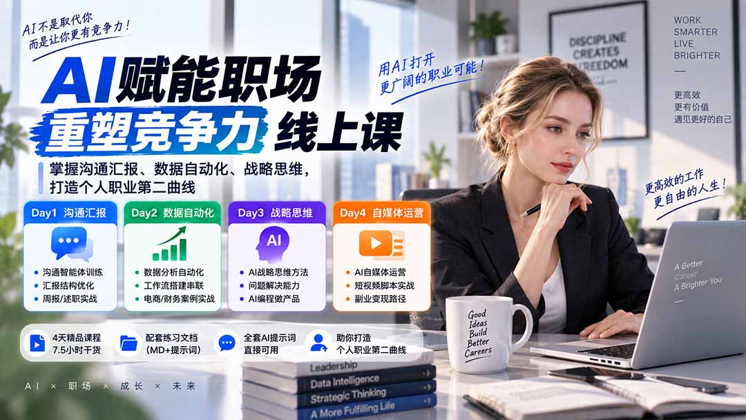 AI职场提效与第二曲线实战课-无水印：学习沟通汇报、数据工作流和战略思维，掌握AI编程做产品及自媒体运营方法-heixxmi