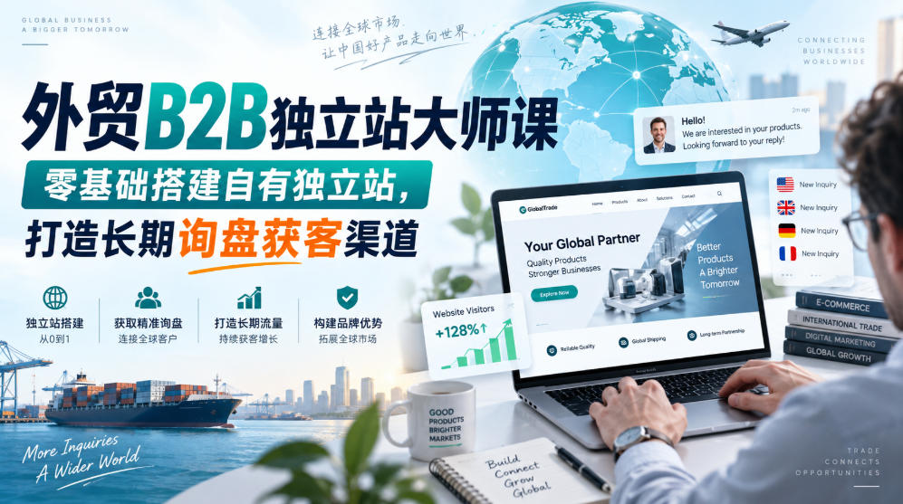 外贸B2B独立站大师课，零基础搭建自有独立站，打造长期询盘获客渠道-heixxmi