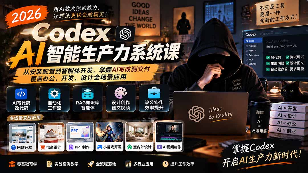 2026 Codex AI智能生产力系统课-更新｜从安装配置到智能体开发，掌握AI写改测交付，覆盖办公、开发、设计全场景应用-heixxmi