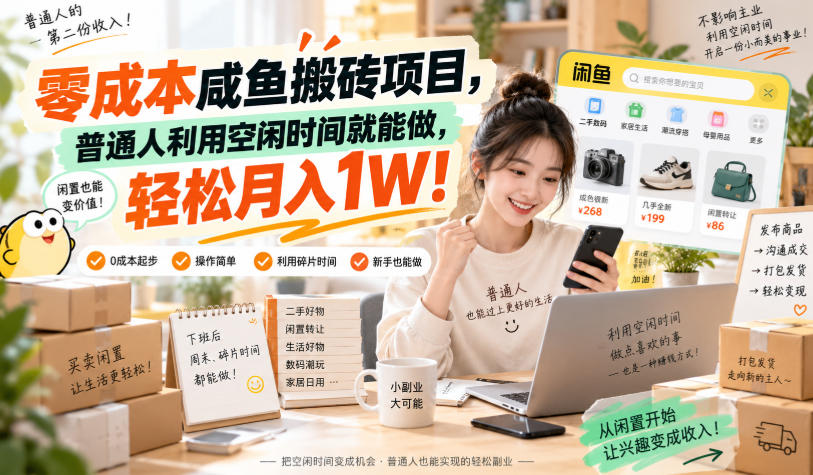 零成本咸鱼搬砖项目，普通人利用空闲时间就能做，轻松月入1W！【揭秘】-heixxmi