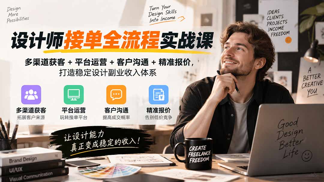 设计师接单全流程实战课-无水印｜多渠道获客+平台运营+客户沟通+精准报价，打造稳定设计副业收入体系-heixxmi