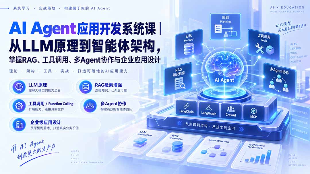 AI Agent应用开发系统课-179节｜从LLM原理到智能体架构，掌握RAG、工具调用、多Agent协作与企业应用设计-heixxmi