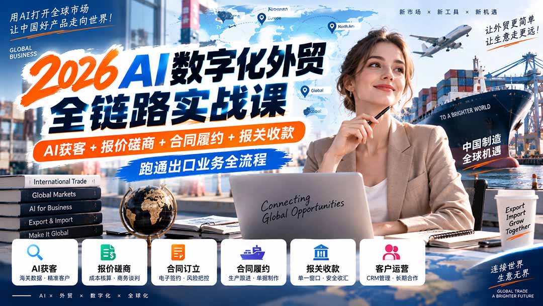 2026AI数字化外贸全链路实战课：AI获客+报价磋商+合同履约+报关收款，跑通出口业务全流程-heixxmi
