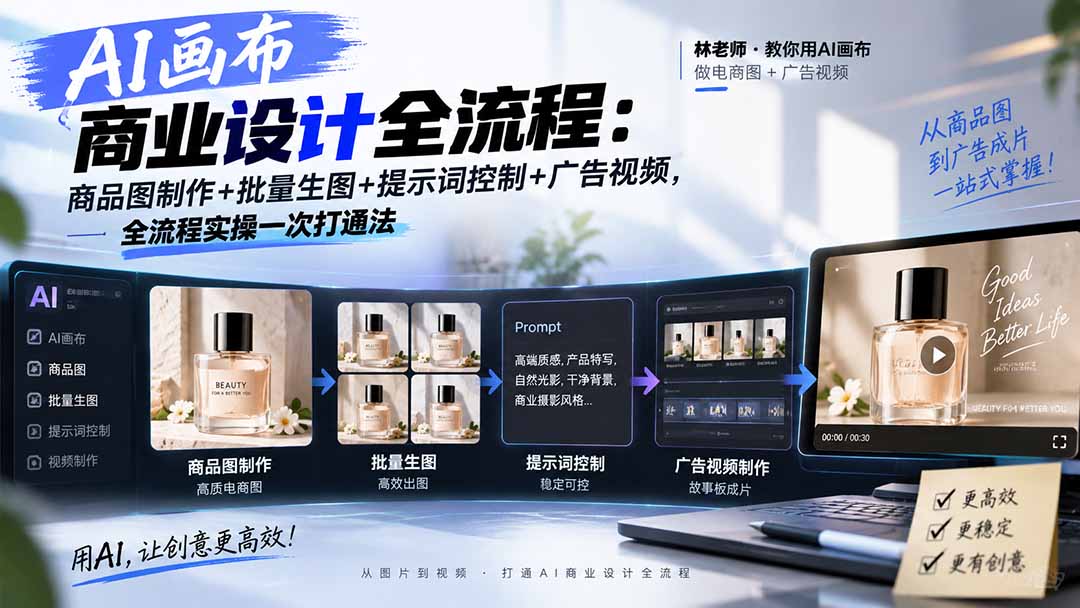 AI画布商业设计全流程：商品图制作+批量生图+提示词控制+广告视频，全流程实操一次打通法-heixxmi