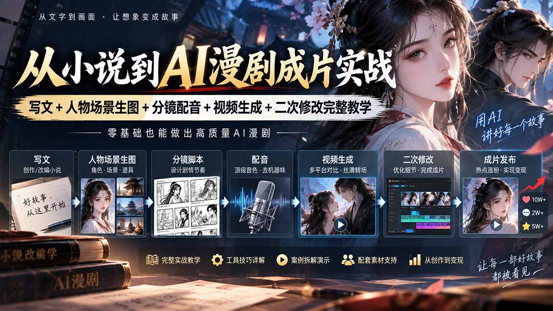 从小说到AI漫剧成片实战：写文+人物场景生图+分镜配音+视频生成+二次修改完整教学-heixxmi