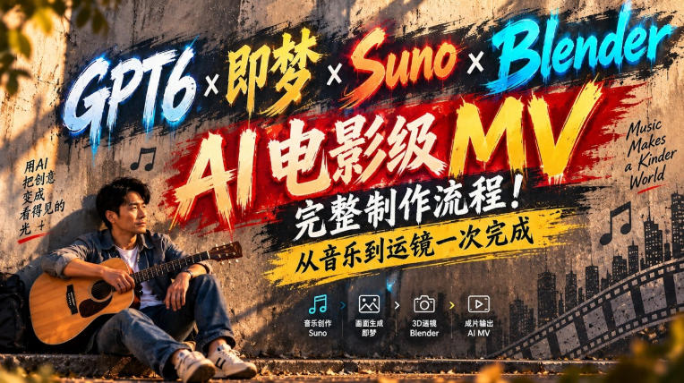 GPT6×即梦×Suno×Blender｜AI电影级MV完整制作流程！从音乐到运镜一次完成！-heixxmi