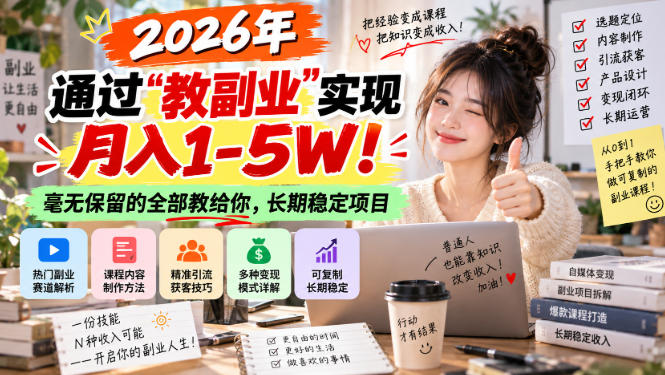 2026年通过“教副业”实现月入1-5W！毫无保留的全部教给你，长期稳定项目【揭秘】-heixxmi