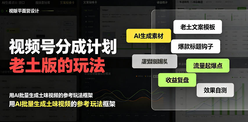视频号分成计划老土版的玩法，流量爆炸，每天收益300+，纯靠AI生成，越土的玩法，越高级-heixxmi