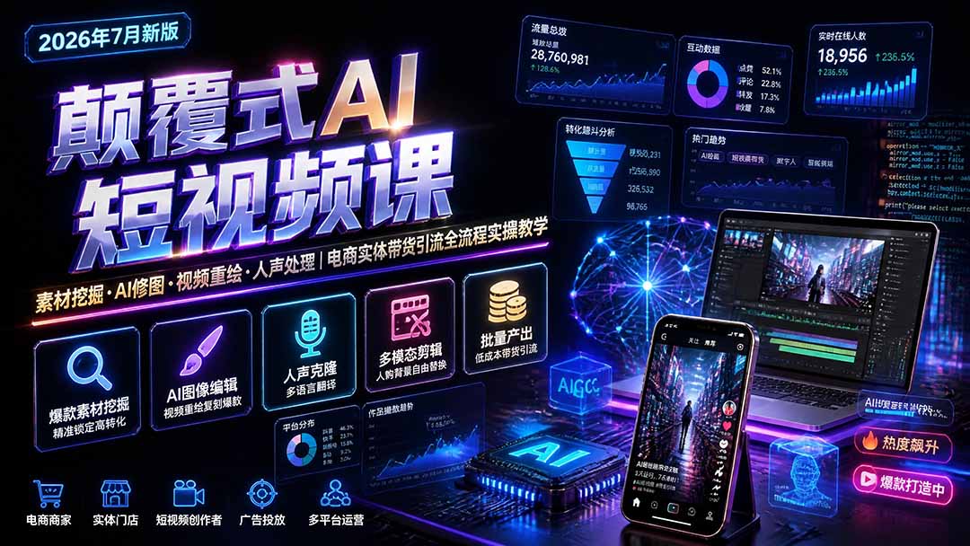 颠覆式AI短视频课-更新｜素材挖掘，AI修图，视频重绘，人声处理｜电商实体带货引流全流程实操教学-heixxmi