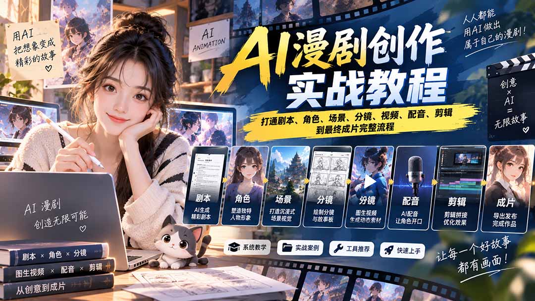 2026 AI漫剧创作实战教程：打通剧本、角色、场景、分镜、视频、配音、剪辑到最终成片完整流程-heixxmi