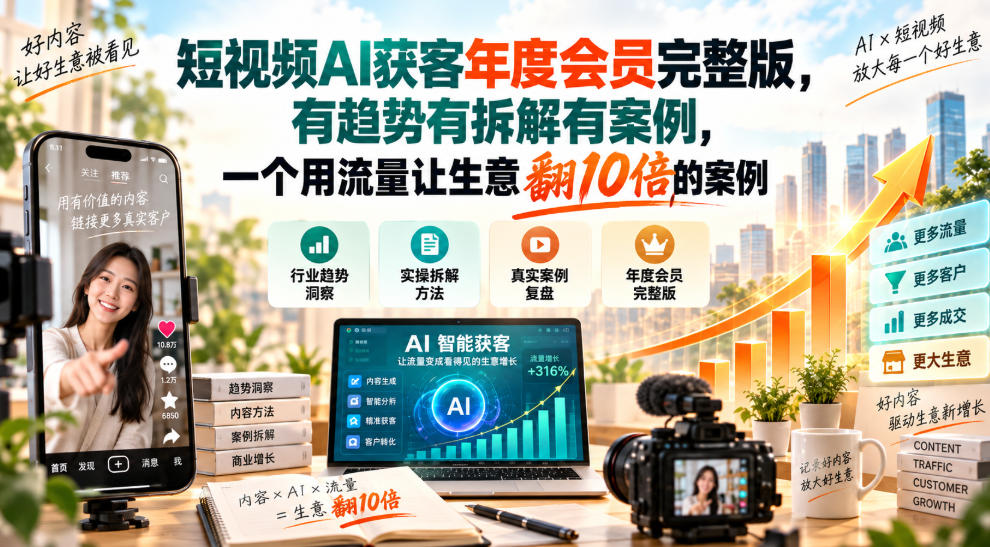 短视频AI获客年度会员完整版，有趋势有拆解有案例，一个用流量让生意翻10倍的案例-heixxmi