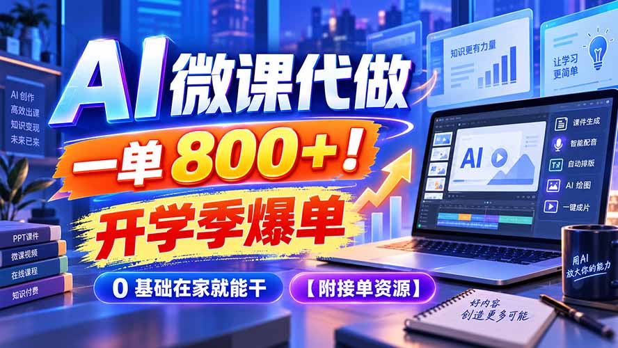 AI 微课代做，一单 800+！开学季爆单，0 基础在家就能干【附接单资源】-heixxmi