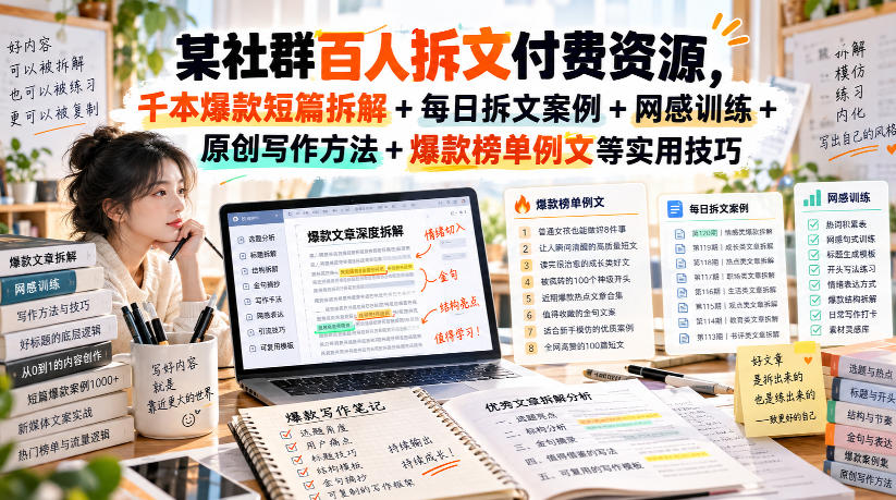 某社群百人拆文付费资源，千本爆款短篇拆解+每日拆文案例+网感训练+原创写作方法+爆款榜单例文等实用技巧(持续更新)-heixxmi