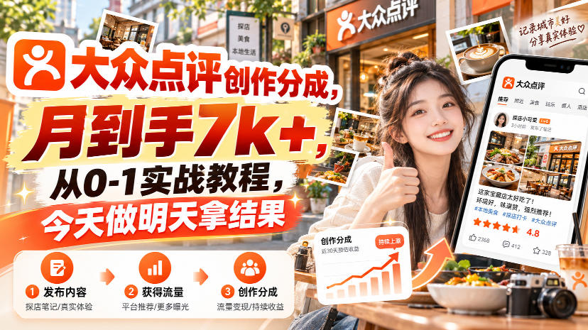 大众点评创作分成，月到手7k+，从0-1实战教程，今天做明天拿结果-heixxmi