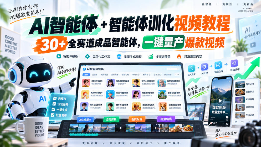 【无水印】AI智能体+智能体训化视频教程，30+全赛道成品智能体，一键量产爆款视频【更新】-heixxmi