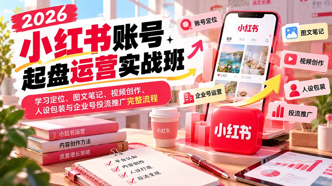2026小红书账号起盘运营实战班：学习定位、图文笔记、视频创作、人设包装与企业号投流推广完整流程-heixxmi