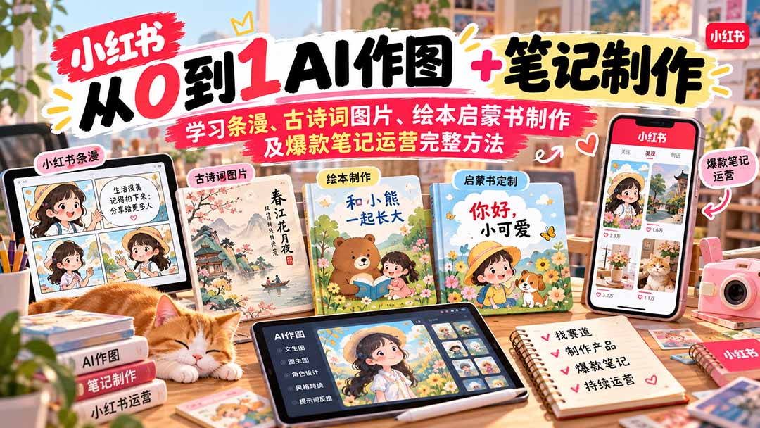 2026小红书AI内容创作从0到1：学习条漫、古诗词图片、绘本启蒙书制作及爆款笔记运营完整方法-heixxmi