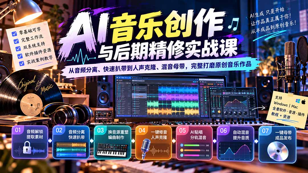 AI音乐创作与后期精修实战课：从音频分离、快速扒带到人声克隆、混音母带，完整打磨原创音乐作品-heixxmi
