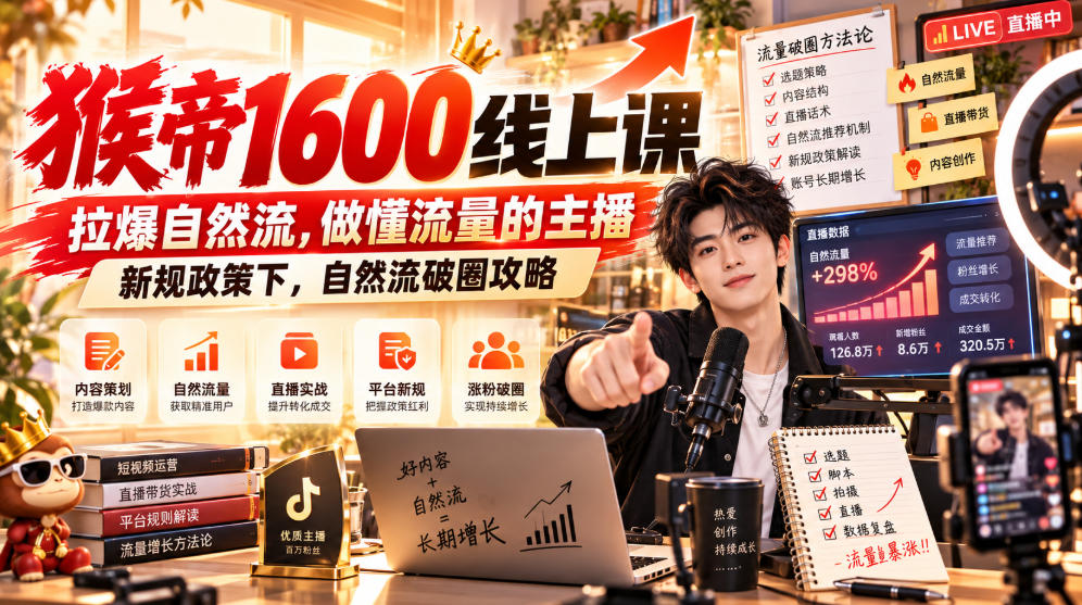 猴帝1600线上课，拉爆自然流，做懂流量的主播，新规政策下，自然流破圈攻略【更新260926】-heixxmi
