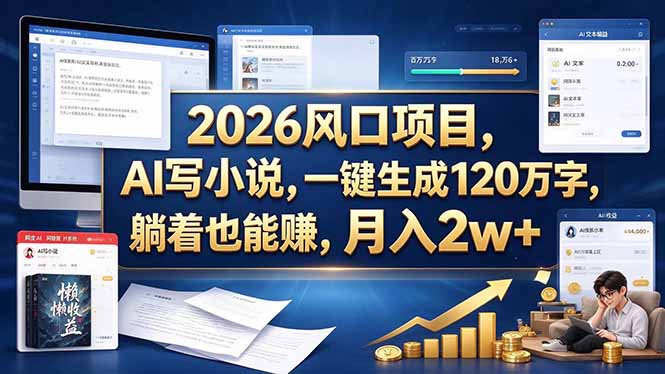 2026 风口项目，AI 写小说，一键生成 120 万字，躺着也能赚，月入 2w +-heixxmi