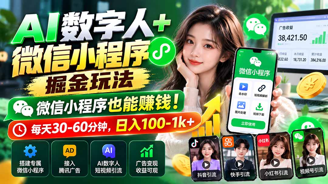 AI数字人+微信小程序掘金玩法：微信小程序也能赚钱！每天30-60分钟，日入100-1k+-heixxmi