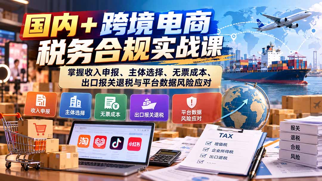 国内+跨境电商税务合规实战课：掌握收入申报、主体选择、无票成本、出口报关退税与平台数据风险应对-heixxmi