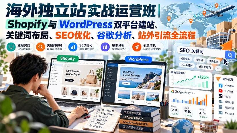 海外独立站实战运营班｜Shopify与WordPress双平台建站、关键词布局、SEO优化、谷歌分析、站外引流全流程-heixxmi