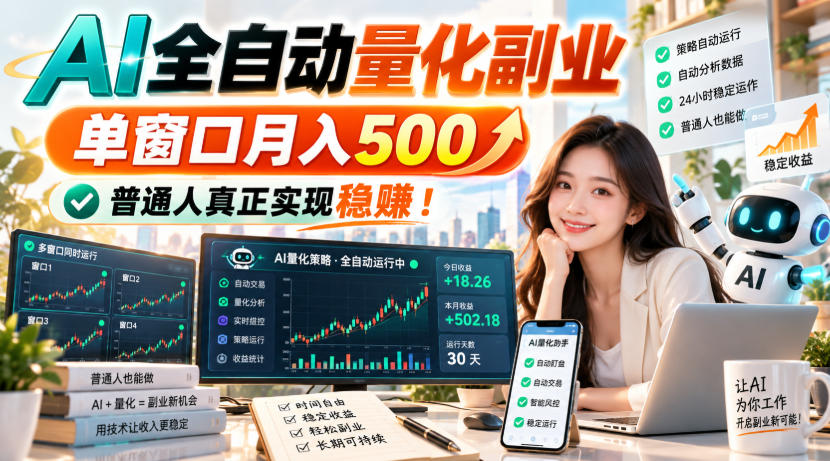 AI全自动量化副业，单窗口月入500，普通人真正实现稳賺！【揭秘】-heixxmi