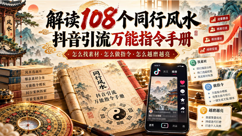 解读108个同行风水抖音引流万能指令手册，怎么找素材·怎么做指令·怎么越磨越亮【文档】-heixxmi