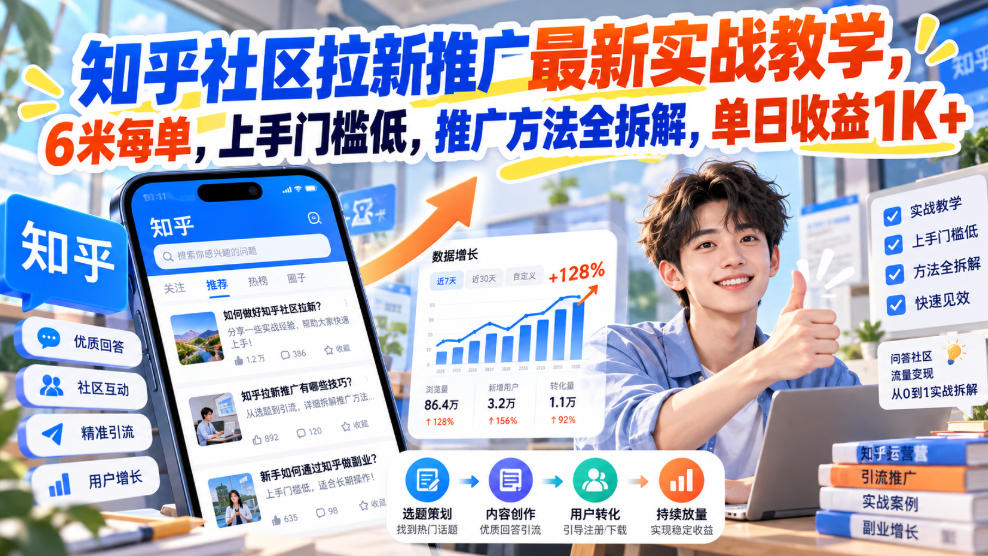 知乎社区拉新推广最新实战教学，6米每单，上手门槛低，推广方法全拆解，单日收益1K+！(更新0930)-heixxmi