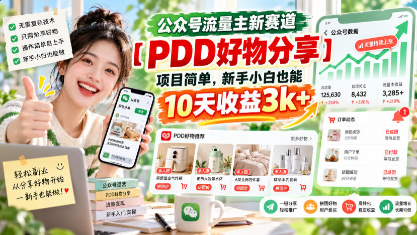 公众号流量主新赛道【PDD好物分享】，项目简单，新手小白也能10天收益3k+-heixxmi