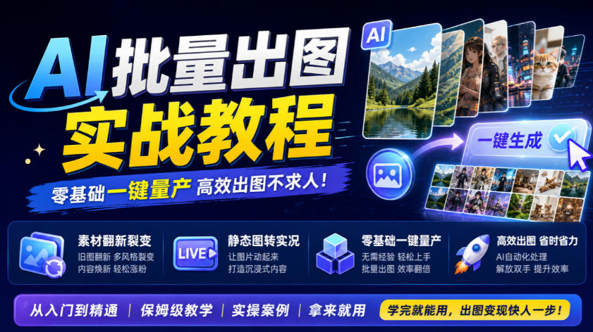 AI批量出图实战教程,素材翻新裂变,静态图转实况,零基础一键量产