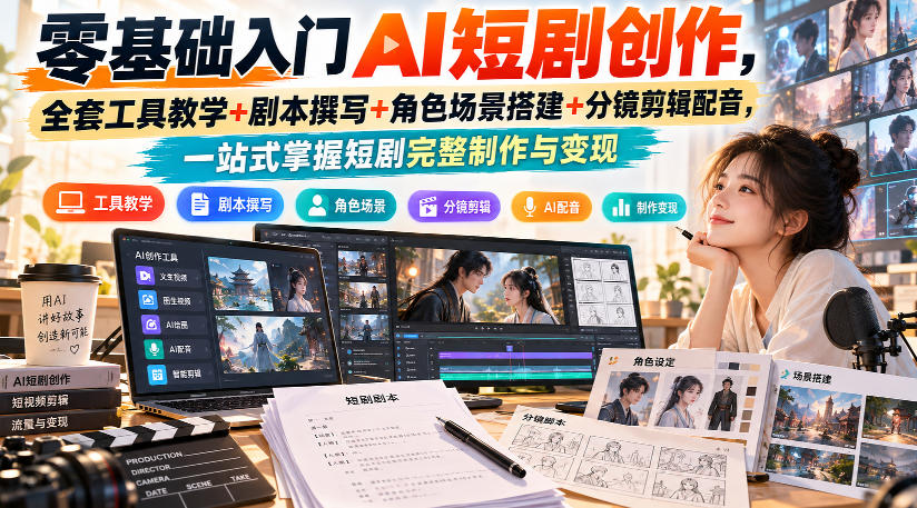 零基础入门AI短剧创作，全套工具教学+剧本撰写+角色场景搭建+分镜剪辑配音，一站式掌握短剧完整制作与变现-heixxmi