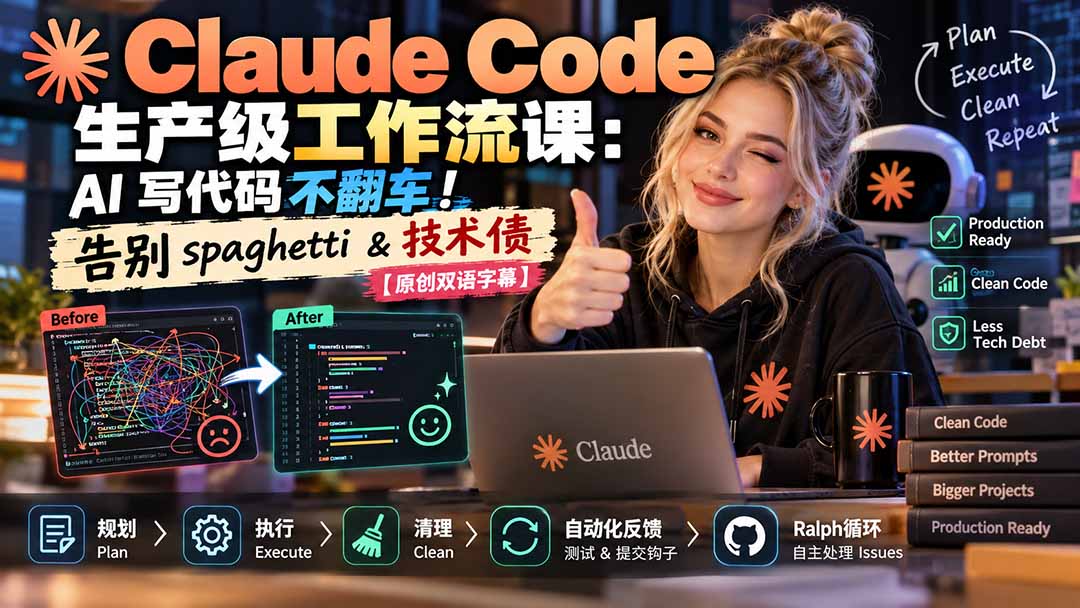 Claude Code 生产级工作流课：AI 写代码不翻车！告别 spaghetti & 技术债【原创双语字幕】-heixxmi